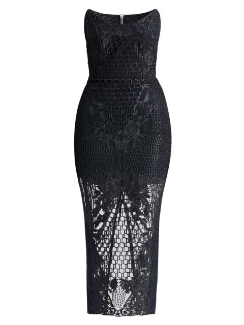 ZHIVAGO Women's Imprint Lace Strapless Midi-Dress - Black
