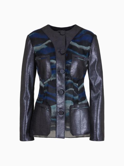 GIORGIO ARMANI Single-breasted jacket in laminated suede and printed silk organza