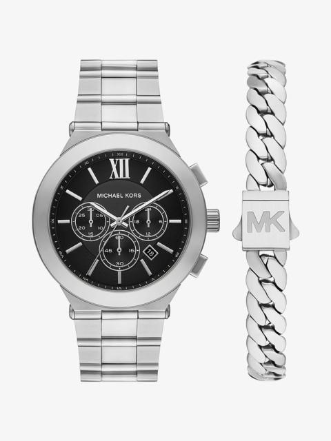 MICHAEL KORS Oversized Billie Silver-Tone Watch and Bracelet Gift Set