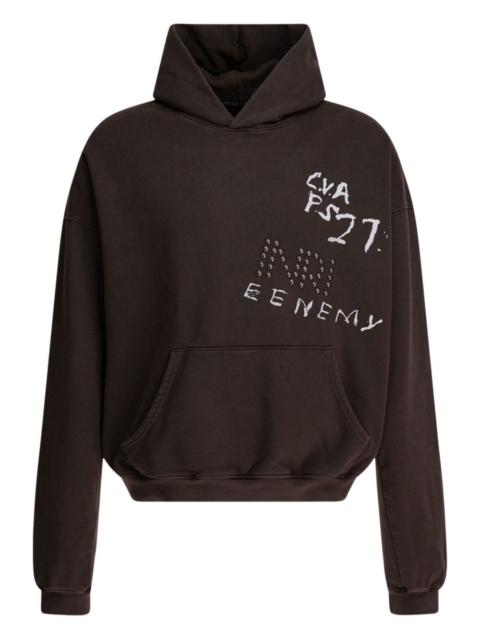 RRR123 stud-detail printed hoodie