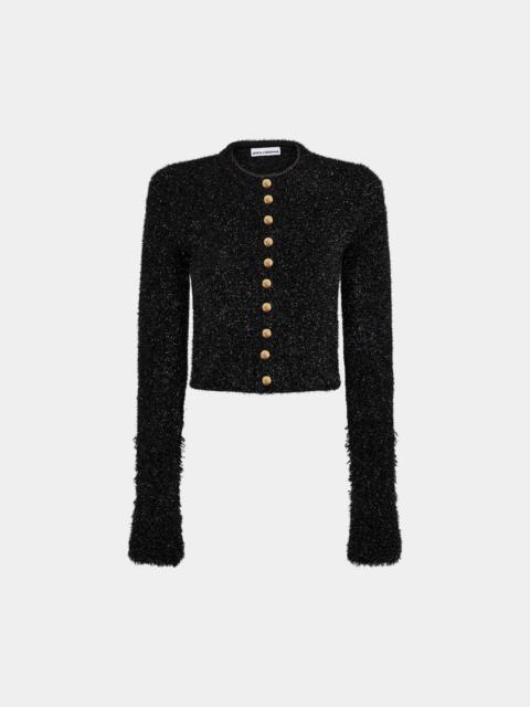 CROPPED BLACK CARDIGAN WITH GOLD BUTTONS