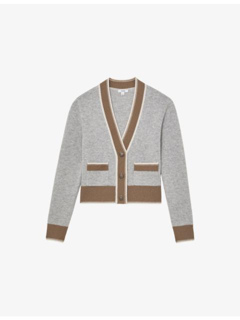 REISS Louisa Colour-Block Wool and Cashmere-Blend Cardigan