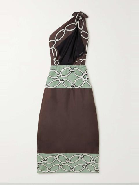 Valentino chain-print one-shoulder silk midi dress - Green