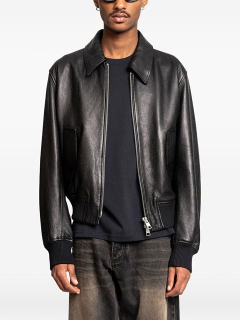AMI Paris embroidered-logo leather jacket