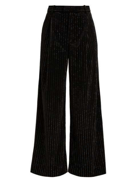 RONNY KOBO Women's Dayna Crystal-Pinstriped Wide-Leg Pants - Black With Topaz Crystals