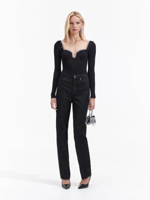 self-portrait Black Knit Diamante Trim Top