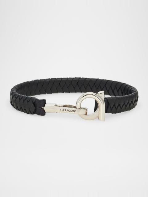 FERRAGAMO Men's Woven Leather Gancio Bracelet