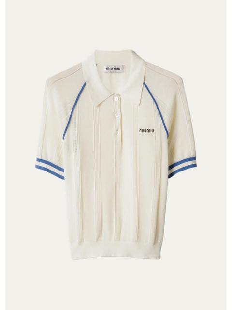 Miu Miu Contrast-Striped Cotton-Blend Polo Shirt