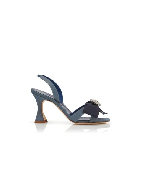 Blue Silk Bow Detail Slingback Sandals