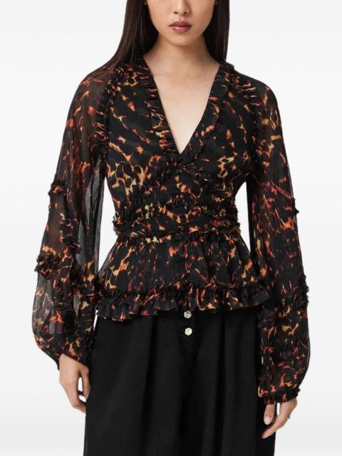 ALLSAINTS ruffled animal-print blouse