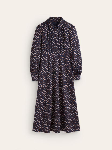 BODEN Pip Zip-Up Ponte Midi Dress-French Navy, Abstract Dot