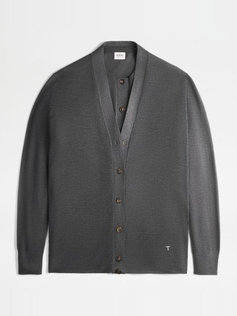 Tod's DOUBLE COLLAR SILK BLEND CARDIGAN - GREY