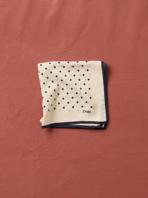 Drake's Ecru Polka Dot Print Silk Pocket Square