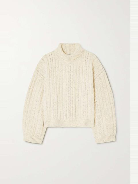 Mélange cable-knit wool-blend turtleneck sweater