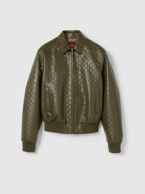 GUCCI GG embossed leather bomber jacket