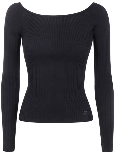 The OFF SHOULDER RIB KNIT TOP by COURREGES is a sophisticated addition to your wardrobe, crafted wit
