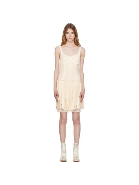 OPEN YY Off-White Flapper Pleats Midi Dress
