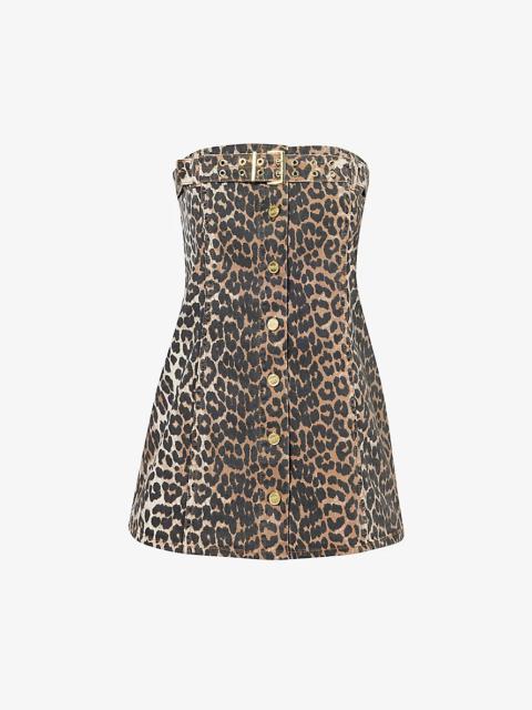 Corsage leopard-print stretch-organic-denim top