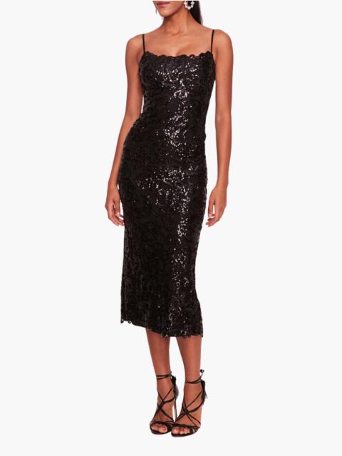 Marchesa FLORAL SEQUIN MIDI DRESS