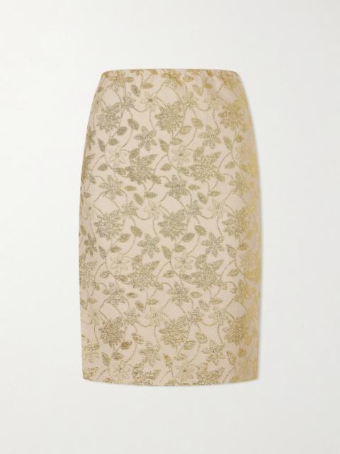 SAINT LAURENT Floral-brocade Midi Skirt
