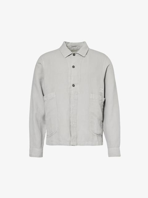 Logo-embroidered chest-pocket cotton and linen-blend shirt