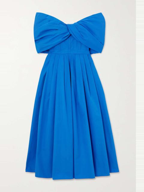 Off-the-shoulder pleated cotton-poplin midi dress