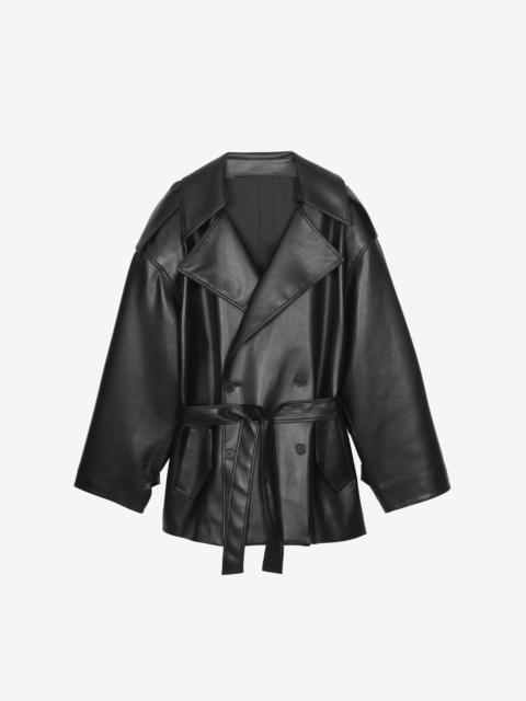 The Frankie Shop Zurich Oversized Faux Leather Short Trench - Black