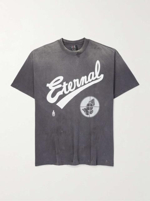 SAINT M×××××× + Fear of God Distressed Printed Cotton-Jersey T-Shirt