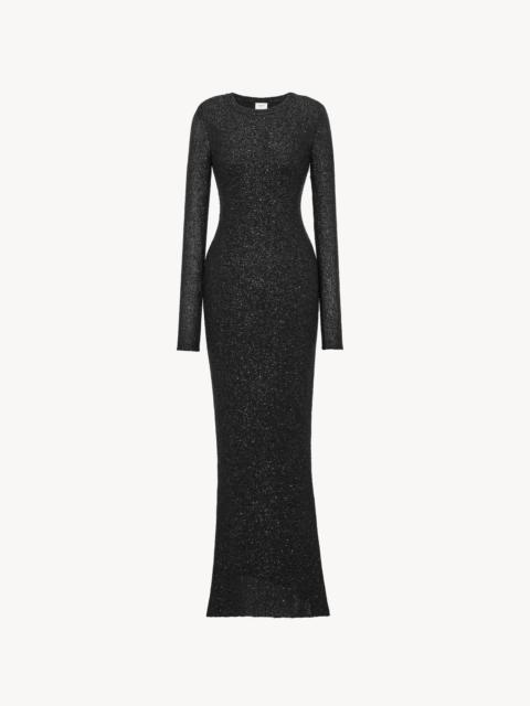 SAINT LAURENT LONG SEQUIN DRESS IN METALLIC KNIT