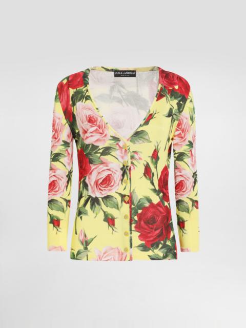 Dolce & Gabbana Silk knit cardigan with bouquet print