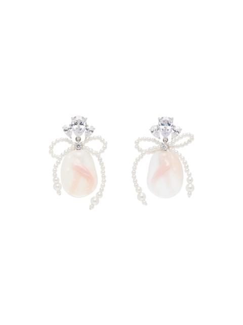 Silver & Pink Embossed Pearl Bow Earrings