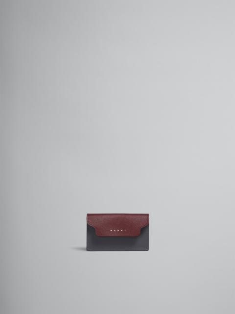 Marni RED PINK AND GREY SAFFIANO LEATHER BUSINESS CARD CASE