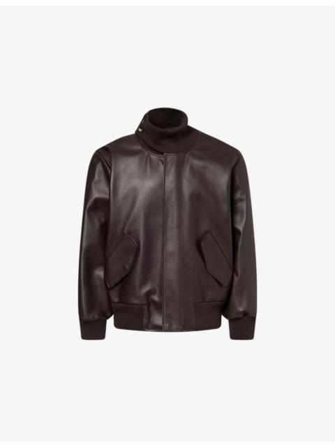 Loewe High-Neck Logo-Patch Leather Jacket