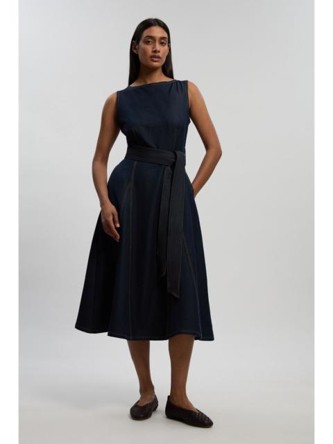 KAREN MILLEN Denim Belted Full Skirt Tailored Dress