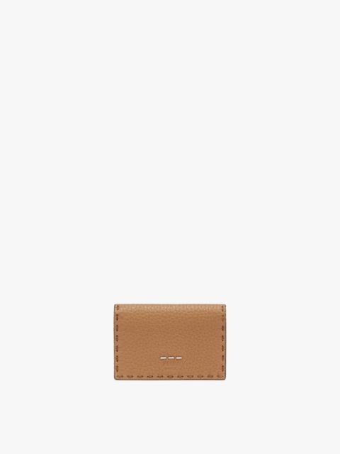 FENDI Card holder pouch with press-stud closure. Made of beige Cuoio Romano leather. Yellow Cuoio Romano l