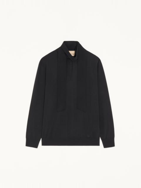 Valentino VALENTINO WOOL SWEATER WITH SCARF COLLAR AND VLOGO EMBROIDERY