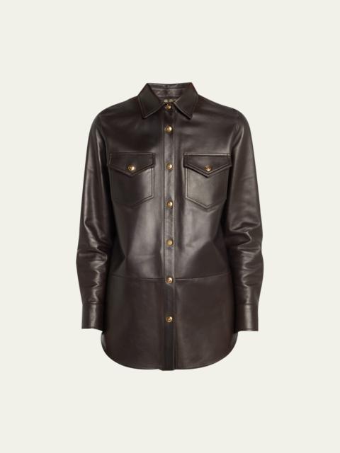 Loro Piana Camicia Erica Vintage Plonge Leather Shirt Jacket