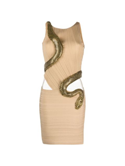 embellished snake-detail minidress