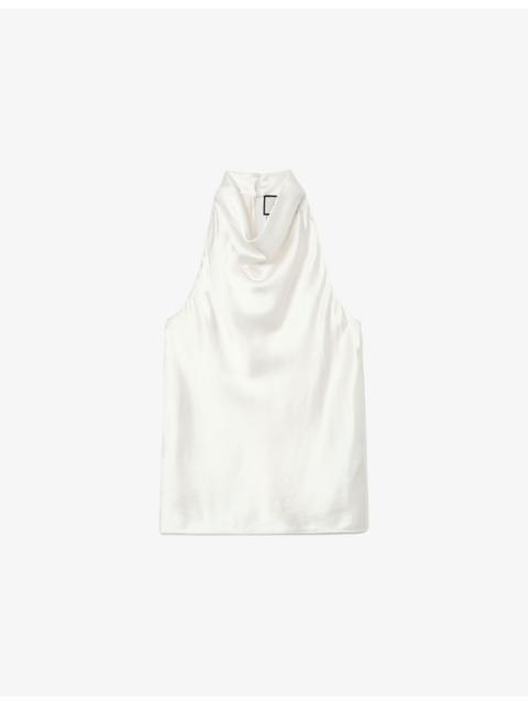 REISS Kora Cowl-Neck Silk Top