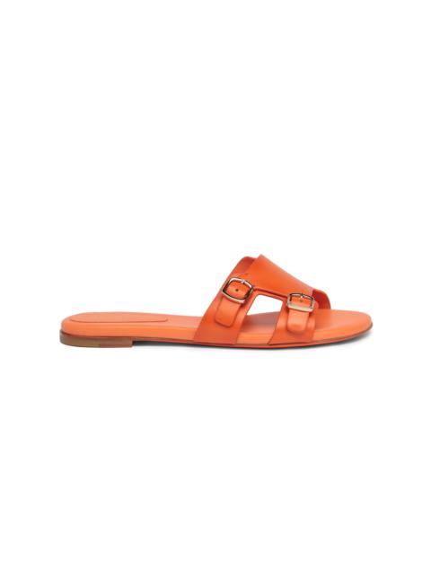 Women's orange leather double-buckle slide sandal