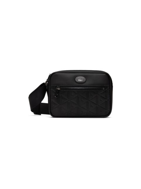 LACOSTE Black Leather Monogram Shoulder Bag