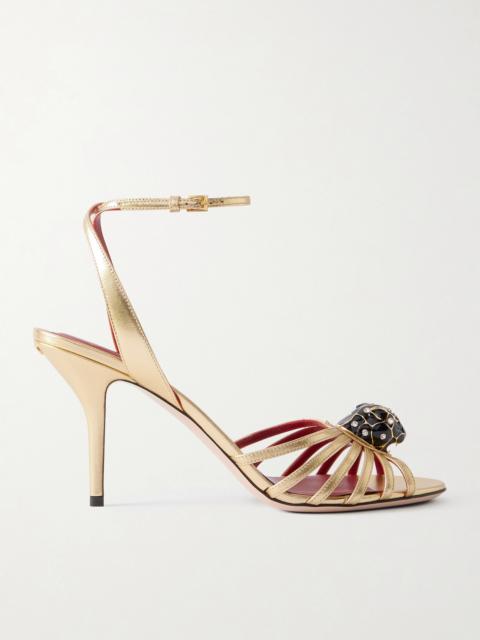 Valentino Pas De Chat 85 Embellished Metallic Leather Sandals