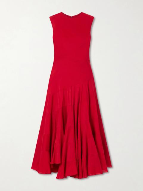 TORY BURCH Asymmetric Paneled Cotton And Silk-blend Midi Dress