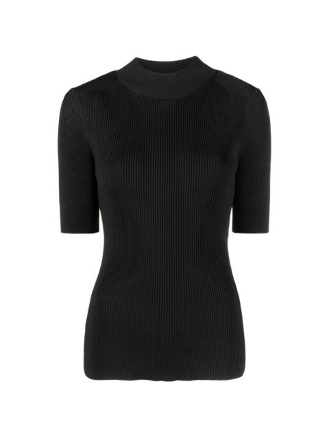 high-neck ribbed-knit top