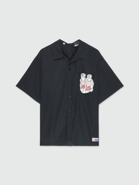 MSGM Black poplin shirt with Luke Edward Hall x MSGM embroidery