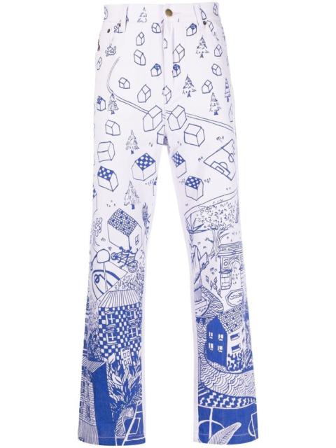 graphic print straight leg trousers