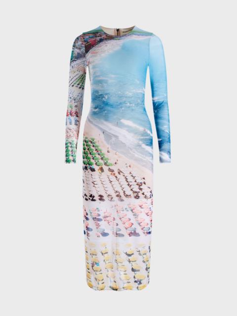 Whispering Waves Delora Long-Sleeve Midi Dress