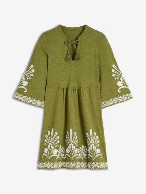 BODEN Short Kaftan Jersey Dress-Khaki Embroidered