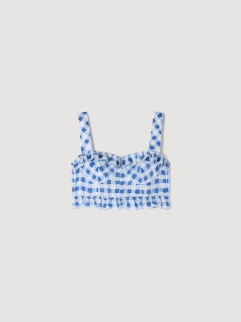 Sandro GINGHAM LINEN CROP TOP