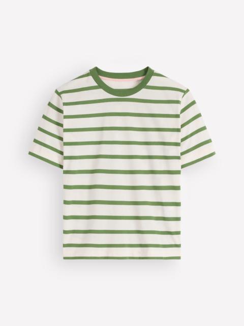 BODEN Relaxed Cotton T-shirt-Safari Green, Ivory Stripe